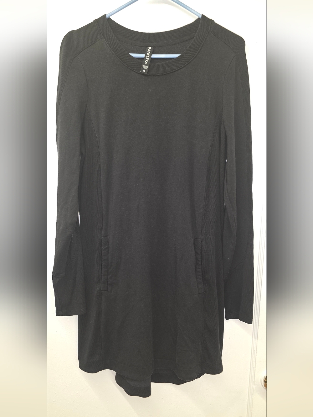 Athleta Black Ribbed Tunic Dress Pockets Long Sleeve Medium